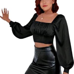 Kulfi Ruched Bust Lantern Sleeve Black Top Name: K