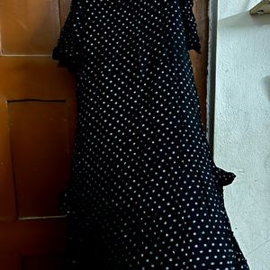 Black Cold Shoulder Polka Dots Dress