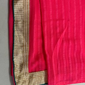 Womens Coral Colour Saree With Blouse