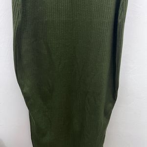 Olive Green Ribbed Bodycon Dress