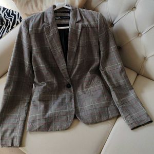 Zara Plaid Relaxed Single Breasted Blazer