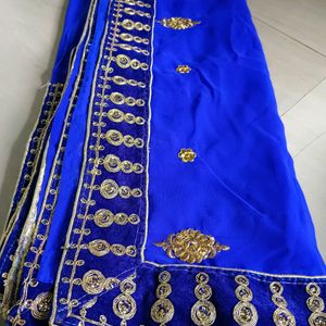 Blue Saree With velvet Golden Border 💙