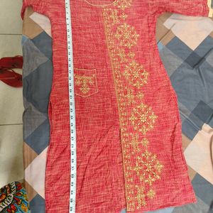 Red Embroidered Kurta