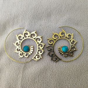 Natural Turquoise Spiral Earrings For Women