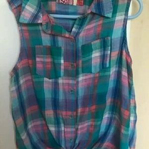 Plaid Tie Front Shirt👚