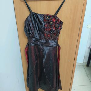 Maroon Satin Partywear Mini Dress