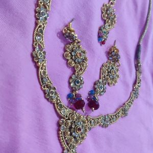 Polaki Necklace Set With Maang Tikka