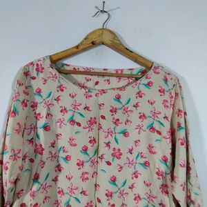 White And Pink Printed Kurta (Women's)