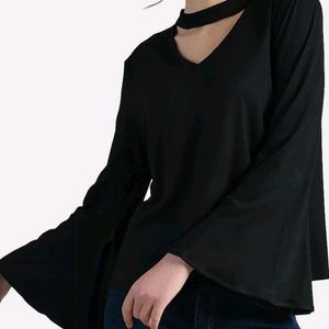 A-line Black Bell Sleeves Top