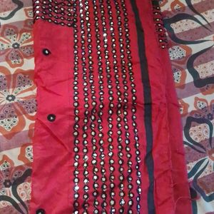 One Time Used Mirror Design Red Saree