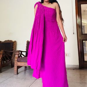 Partywear One Shoulder Draped  Gown