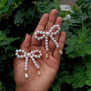 Pearly Bow Neckpiece With Earrings Set