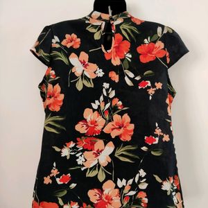 Shein Floral Printed Black Top