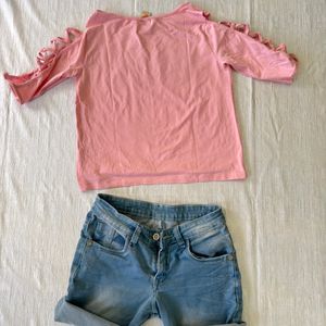 Blue Denim Folded Shorts