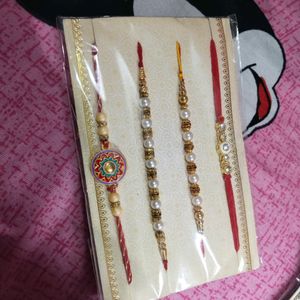 New Set Of 4 Stone & Pearls Beaded Thread Rakhi