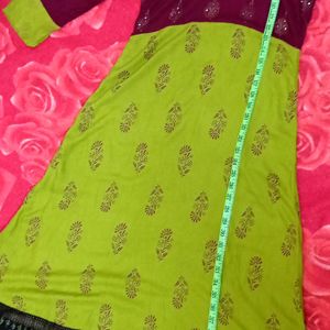 Green And Violet Multi Colour Anarkali Top