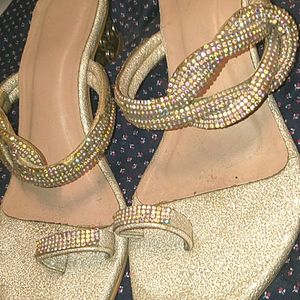 Golden Flats With Multi Colored Diamonds