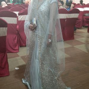 Silver Gown With Coat And Dupatta