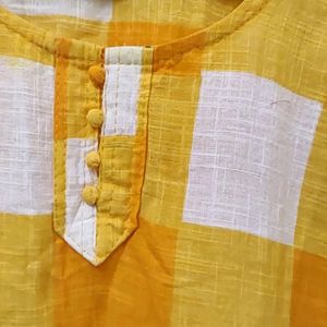 Mustard And White Checks Kurti