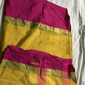 Beautiful combination of Yellow and pink saree