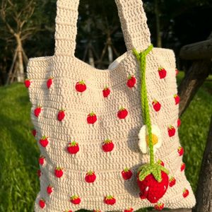 Crochet Strawberry Tote Bag