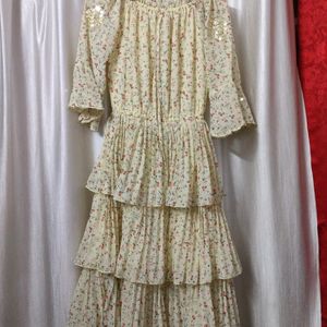 BEAUTIFUL YELLOW CREAM A LINE FLORAL DRESS