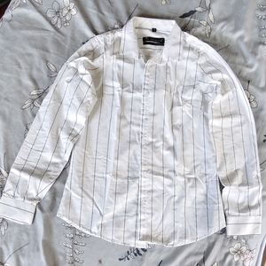 White And Black Striped Formal Shirt For Women