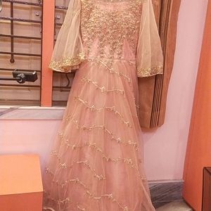 Designer Light Pink Luxury Flared Gown With Net Du