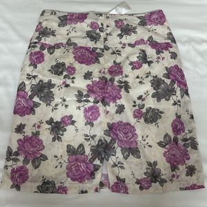 Skirt - Floral Print With Ribbon Belt