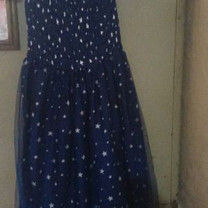 Star Printed Navy Blue Dress