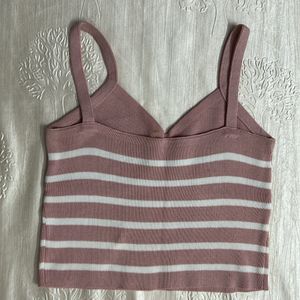 Pink-white Striped Crop Top