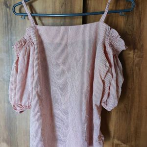 Cute Peach Colored Striped Singlet Top