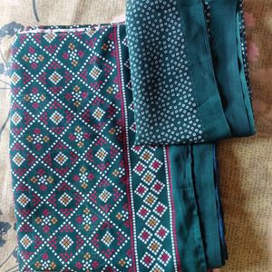 Bandhani Printed Green Saree