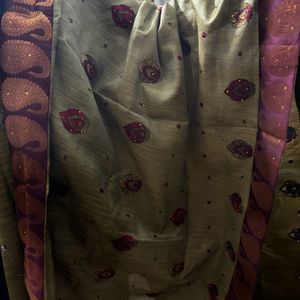 Olive Green Artsilk Saree