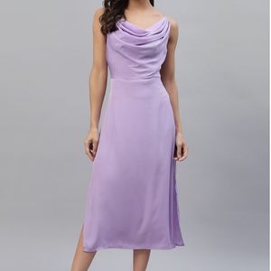 A-line Satin Cowl Neck Lavender Evening Dress 🪻✨