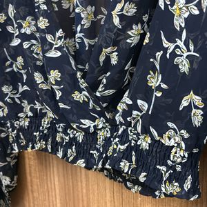 Floral Dark Blue Smocking Crop Top