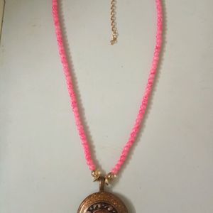 Pink Colour Glass Beads Necklace