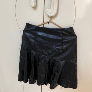 High-Waist Black Leather Skirt