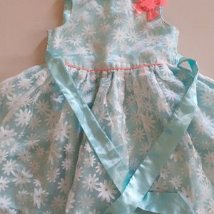 Beautiful Cyan Floral Kids Frock