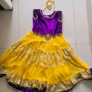 Yellow and Purple Stylish Kids Frock