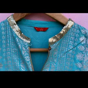 W Printed Straight Kurta With Sequins