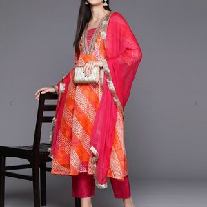 Women Striped A-Line Kurta with Pants& Dupatta