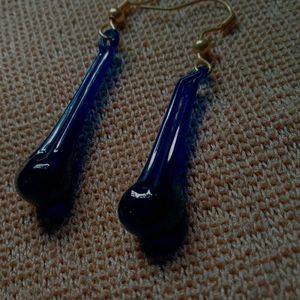 A Blue Glass Earing and Golden Upper Piercing Stud