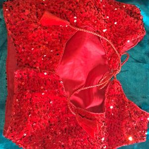 Red Velvet Backless Blouse Or Lehenga with Dupatta