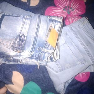 Denim Jeans One Is Slit Cut