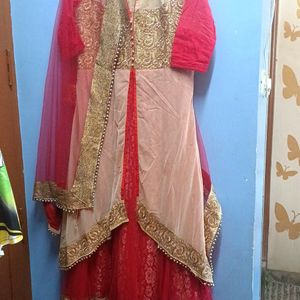 Red Suit/ Partywear Gown With Dupatta