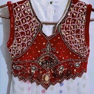 Ethnic Red Frocksuit With Net Dupatta