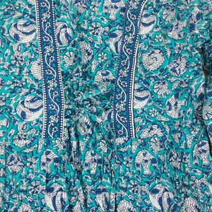 Sea Green Floral Short Kurti