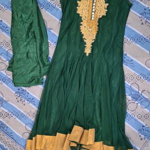 Anarkali Suit Under 800 Green Net Fabric