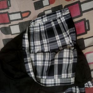 Womens Black And White Check Skirt With Shorts